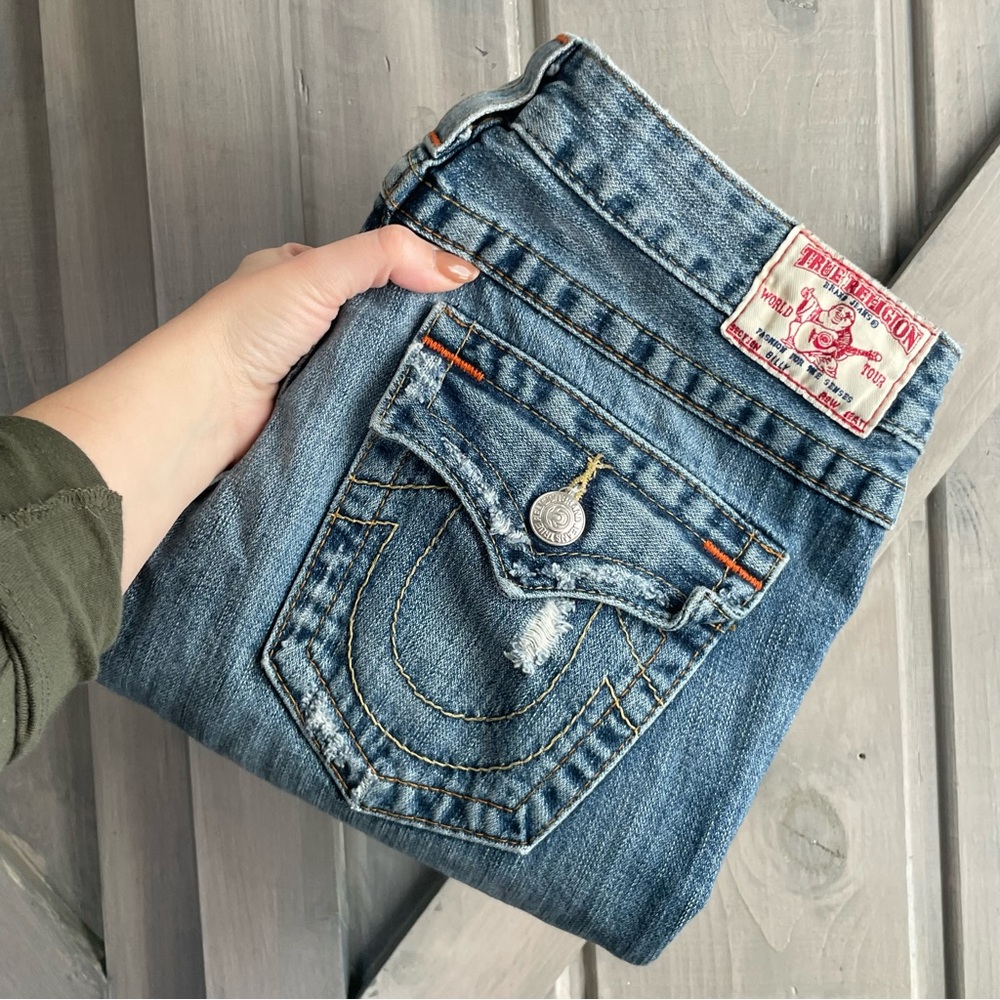 Y2K Authentic TRUE RELIGION low rise Berkeley Joey flap pocket thick stitch 28